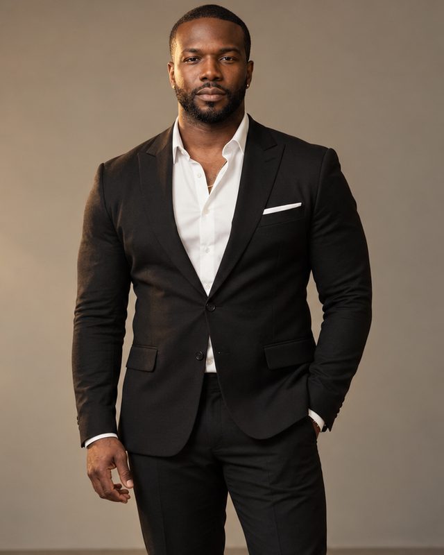 Jacien, founder of jacien.co, in a black suit and white shirt